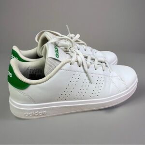 adidas Advantage Base 2.0 Shoes white sneaker shoes with green accents size 4